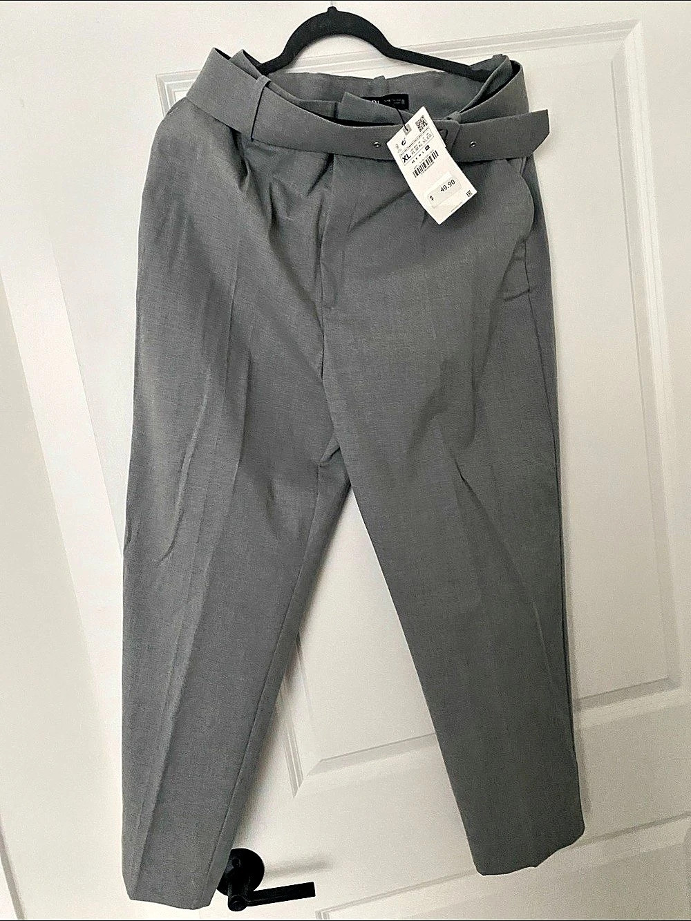 NWT Zara Belted High-Rise Trousers Gray XL